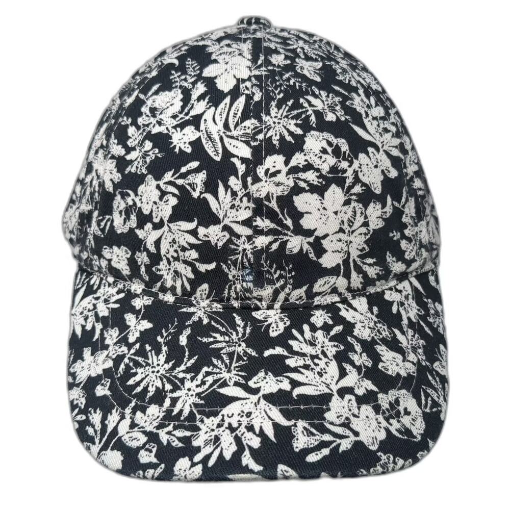Melrose and Market Floral Print Baseball Cap Black White One Size Slideback Hat